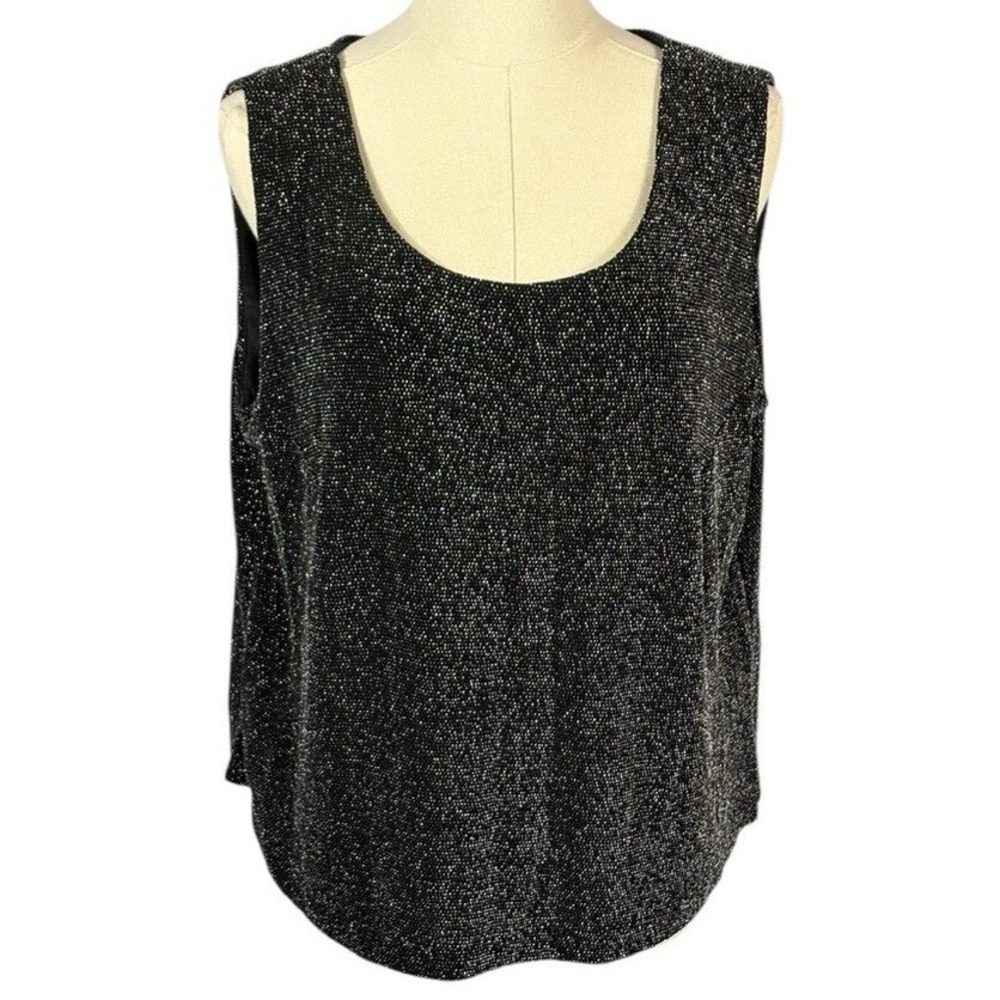 Xscape by Lawrence Kurtz Black & Silver Glitter Cropped Tank (Size 2X)